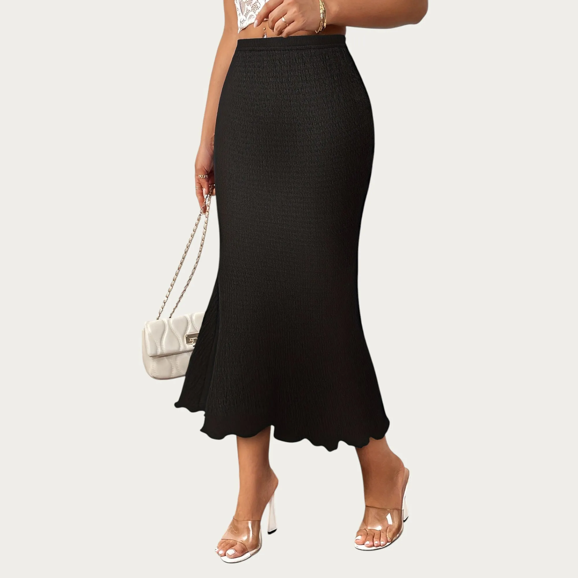 Anna-Kaci Women¡¯s Textured Knit Midi Skirt with Soft Stretch Fabric High Waist Silhouette and Flowing Hemline for Smooth Comfortable Movement sold by Anna-Kaci product image thumbnail 2