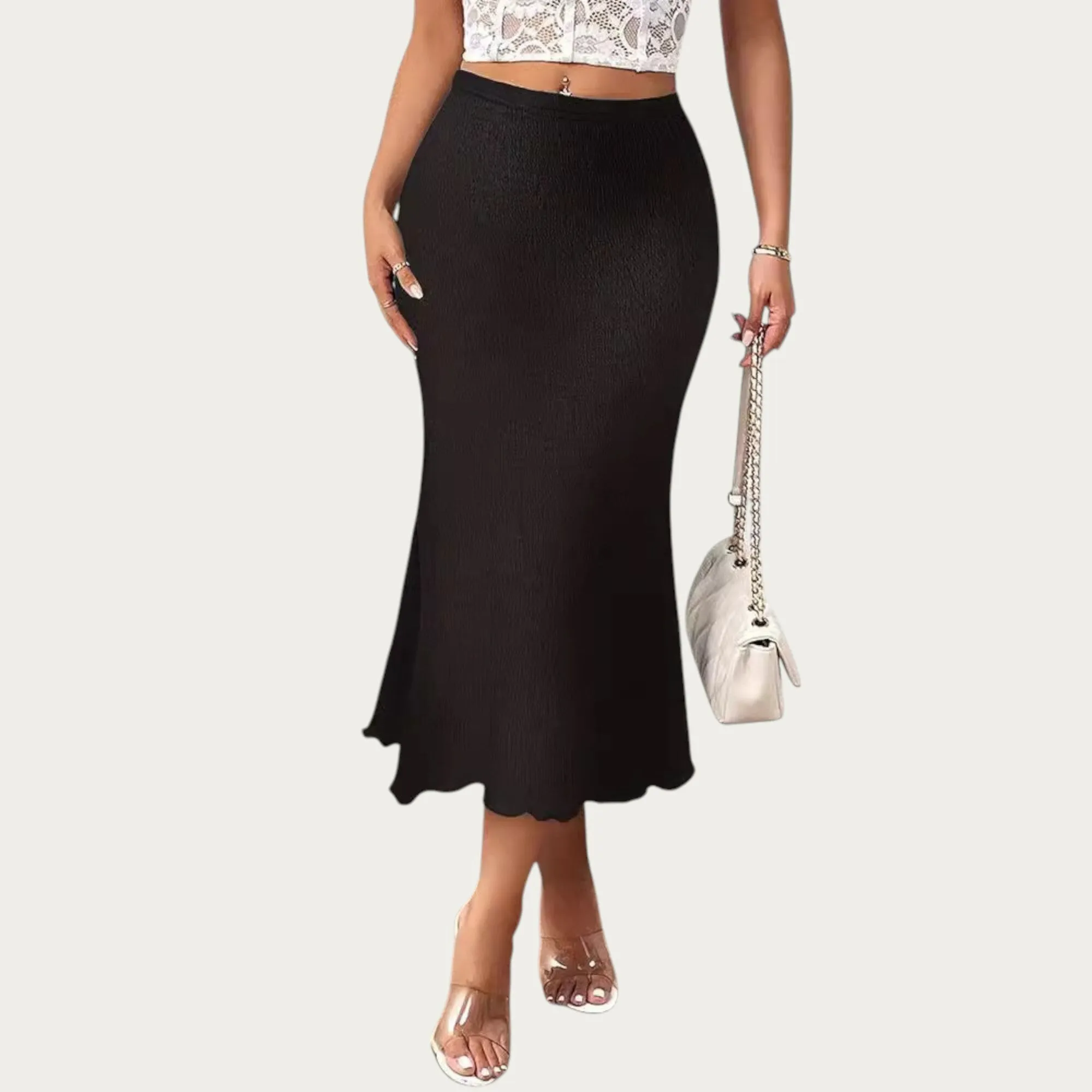 Anna-Kaci Women¡¯s Textured Knit Midi Skirt with Soft Stretch Fabric High Waist Silhouette and Flowing Hemline for Smooth Comfortable Movement sold by Anna-Kaci product image thumbnail 3