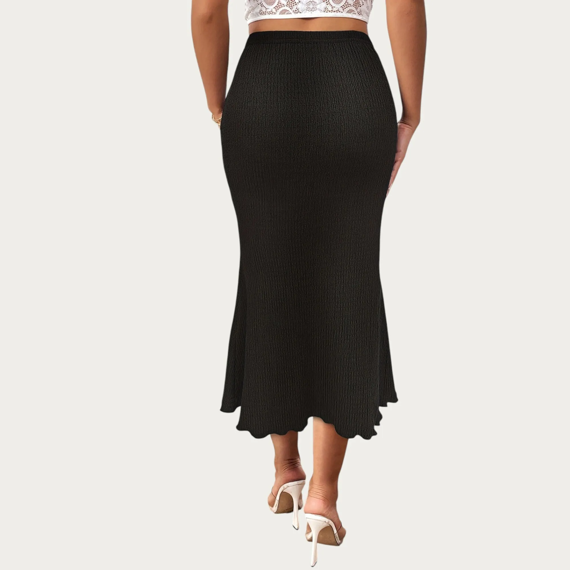 Anna-Kaci Women¡¯s Textured Knit Midi Skirt with Soft Stretch Fabric High Waist Silhouette and Flowing Hemline for Smooth Comfortable Movement sold by Anna-Kaci product image thumbnail 4