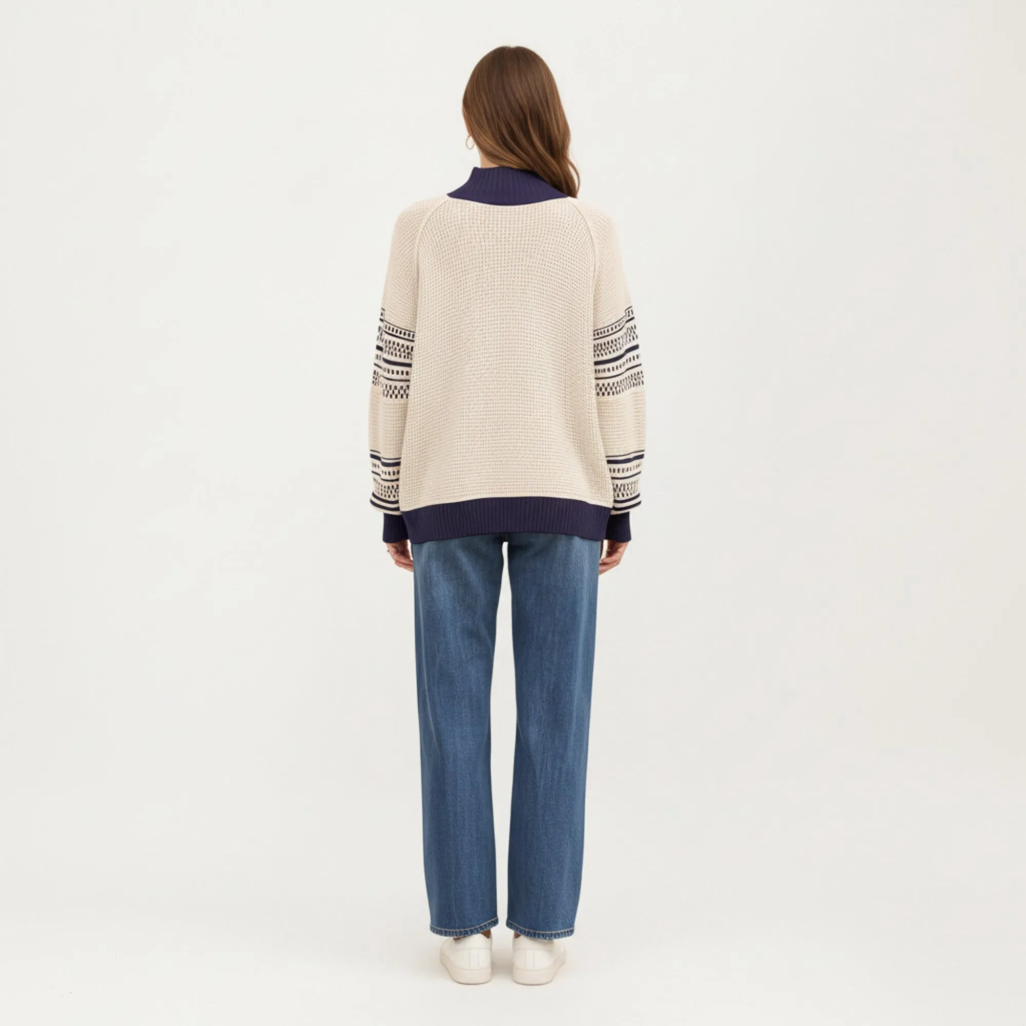 Anna-Kaci Women¡¯s Patterned Knit Pullover Top with Textured Waffle Stitch Body, Contrast Ribbed Mock Neck, and Decorative Sleeve Detailing sold by Anna-Kaci product image thumbnail 4