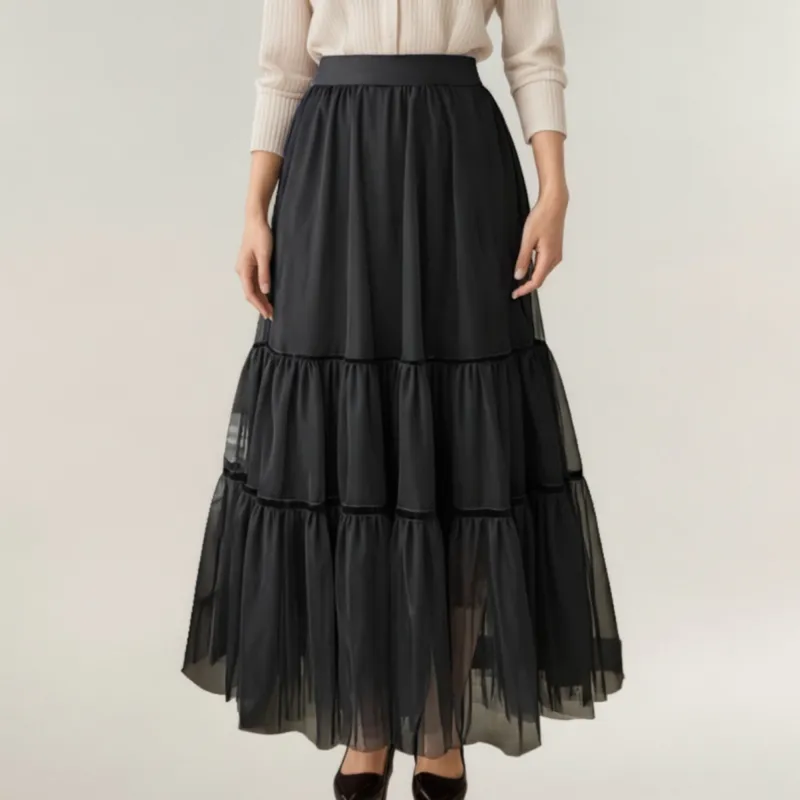 Anna-Kaci Women¡¯s Tiered Mesh Maxi Skirt with Layered Sheer Panels and Flowing A-Line Silhouette sold by Anna-Kaci