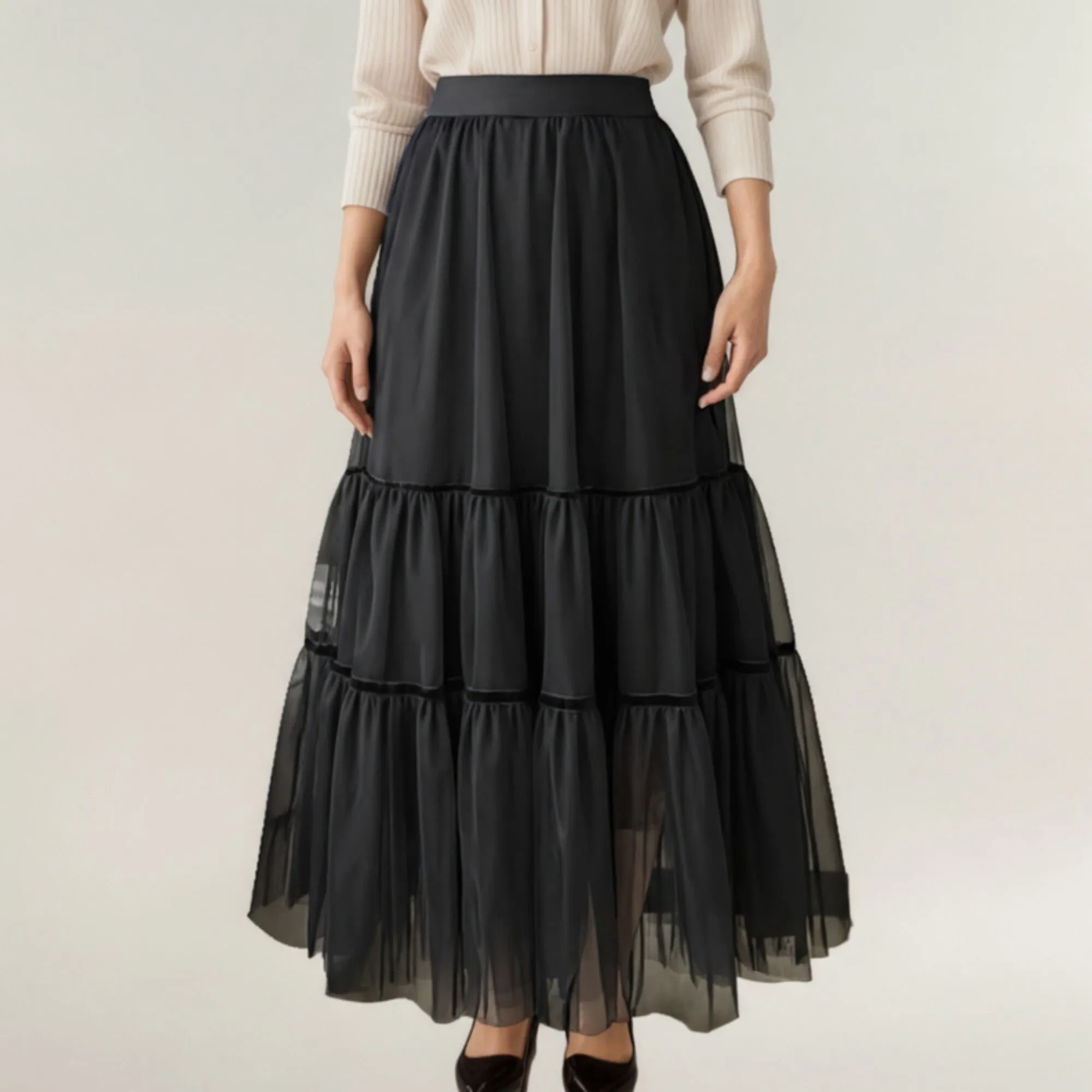 Anna-Kaci Women¡¯s Tiered Mesh Maxi Skirt with Layered Sheer Panels and Flowing A-Line Silhouette sold by Anna-Kaci