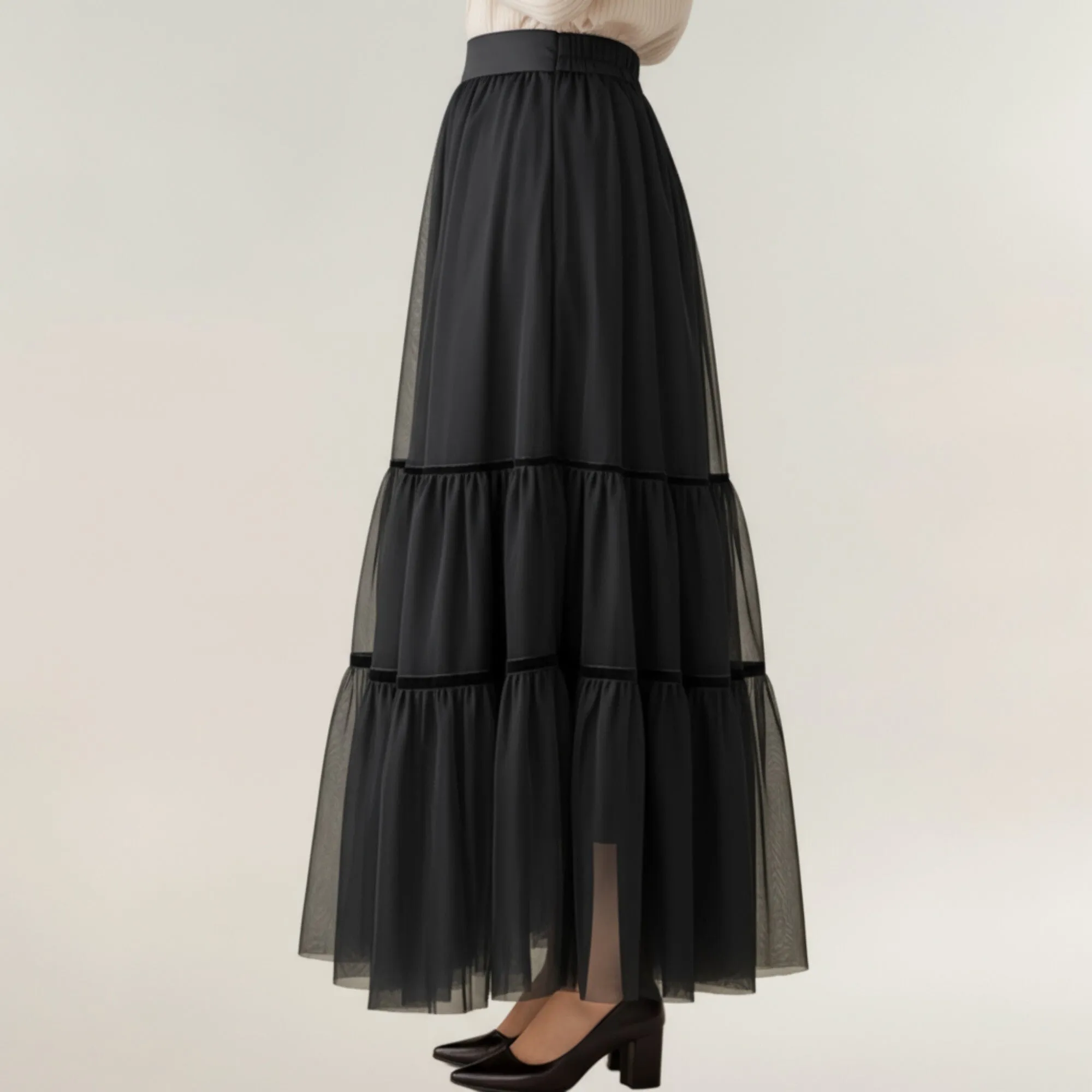 Anna-Kaci Women¡¯s Tiered Mesh Maxi Skirt with Layered Sheer Panels and Flowing A-Line Silhouette sold by Anna-Kaci product image thumbnail 3