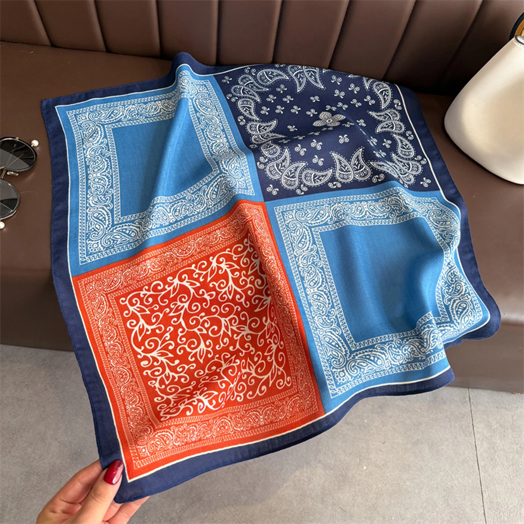 Anna-Kaci Women's Faux Velvet Scarf with Multi-Tone Bandana Patchwork Print 27¡Á27 Inches sold by Anna-Kaci product image thumbnail 2