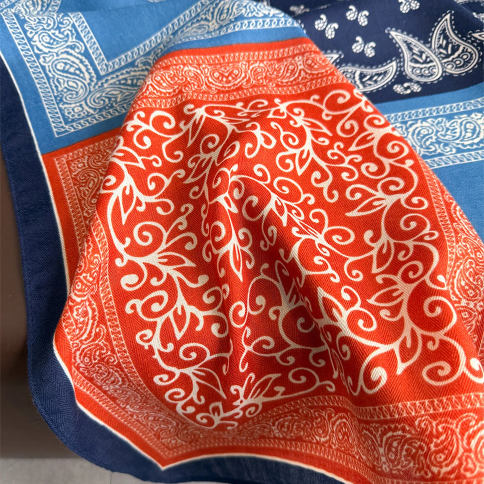 Anna-Kaci Women's Faux Velvet Scarf with Multi-Tone Bandana Patchwork Print 27¡Á27 Inches sold by Anna-Kaci product image thumbnail 4