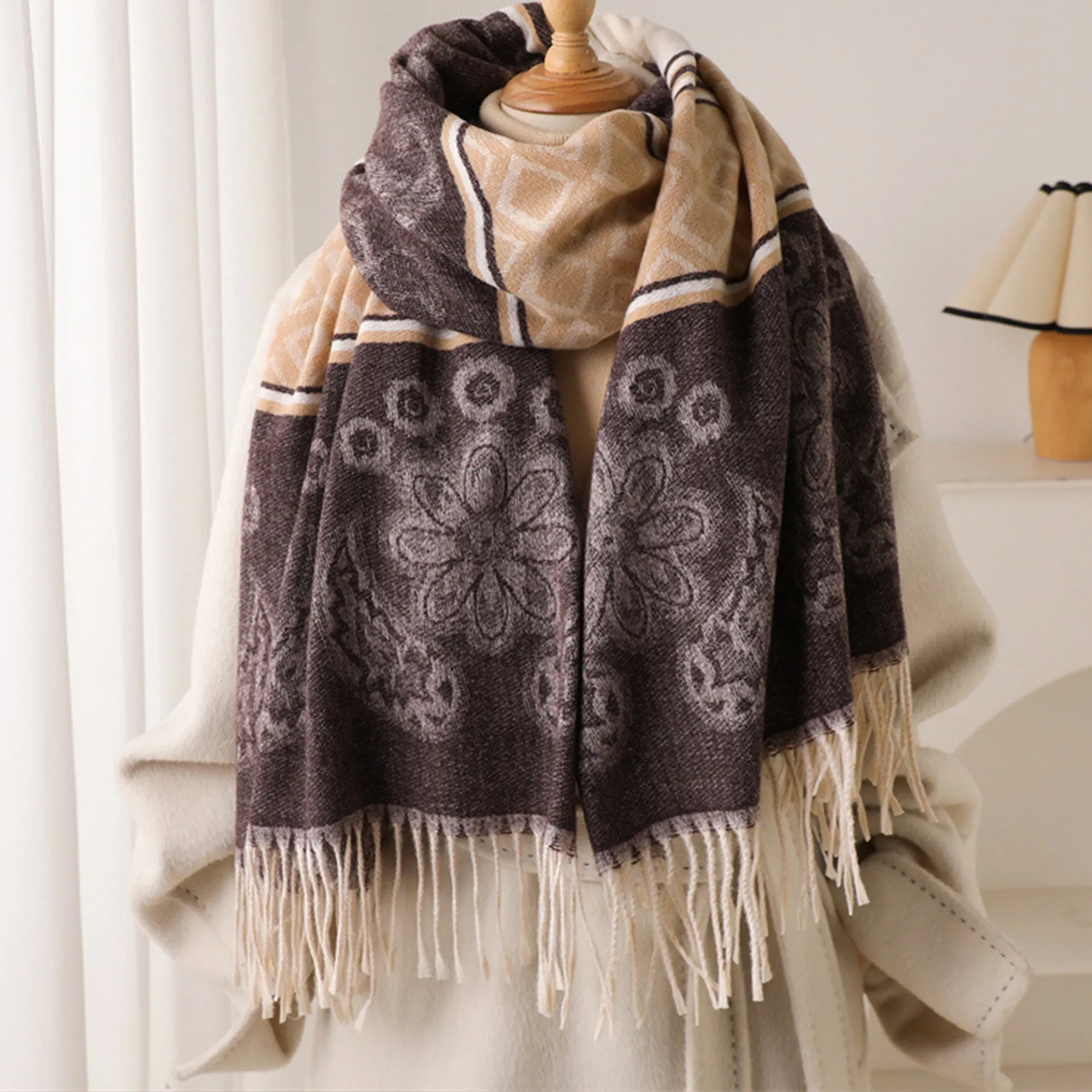 Anna-Kaci Women's Scarf with Jacquard Geometric and Paisley Pattern Fringe Design 78.5¡Á27.5 Inches sold by Anna-Kaci product image thumbnail 2