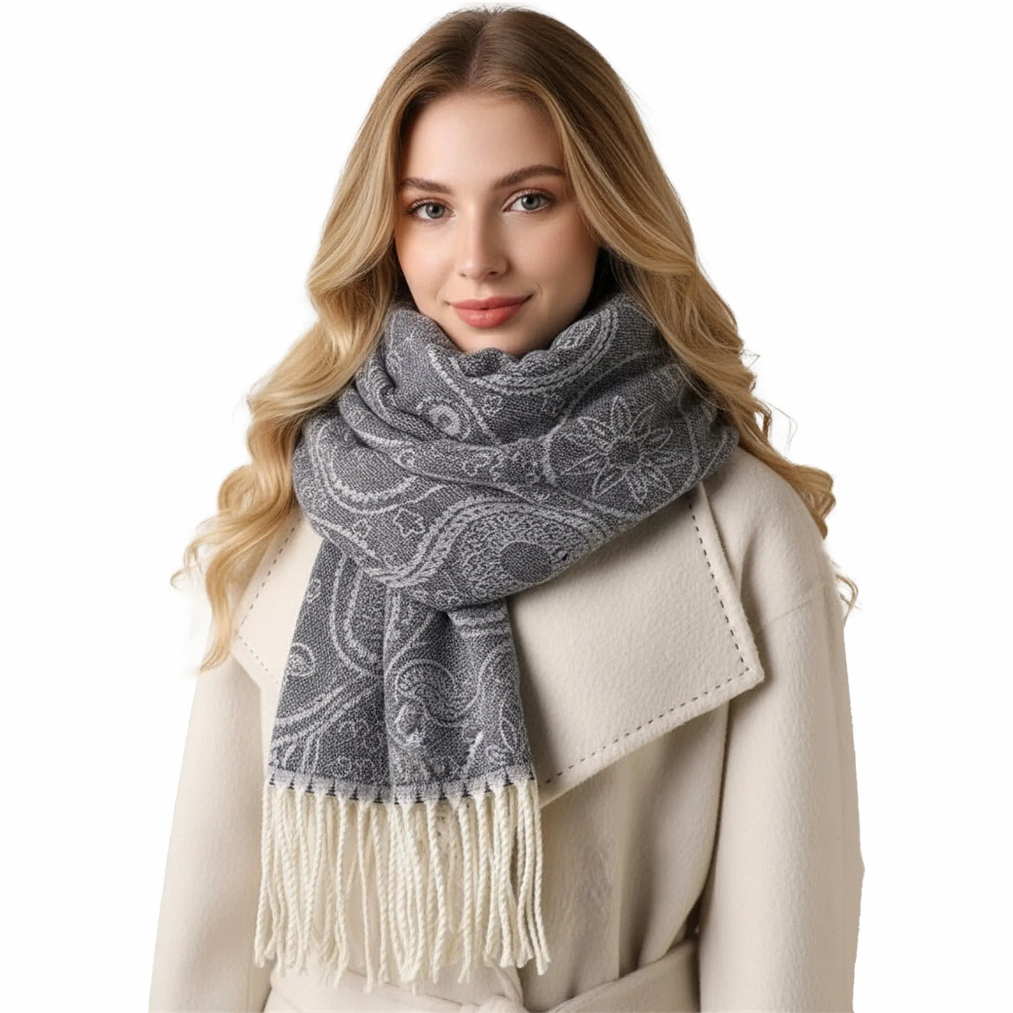 Anna-Kaci Women's Jacquard Knit Scarf with Tassel Fringe and Bohemian Floral Pattern 78.5¡Á26 Inches sold by Anna-Kaci product image thumbnail 2