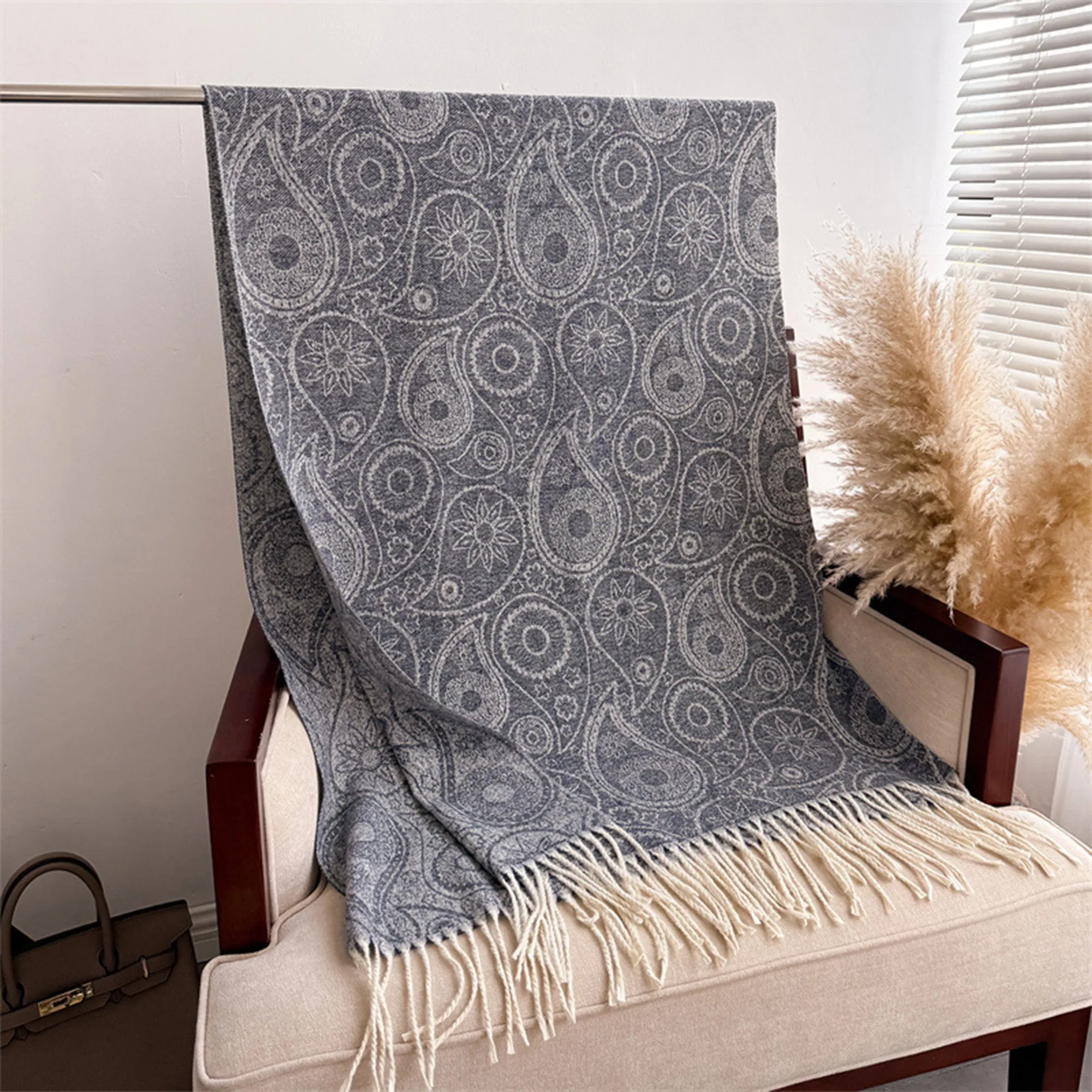 Anna-Kaci Women's Jacquard Knit Scarf with Tassel Fringe and Bohemian Floral Pattern 78.5¡Á26 Inches sold by Anna-Kaci product image thumbnail 3