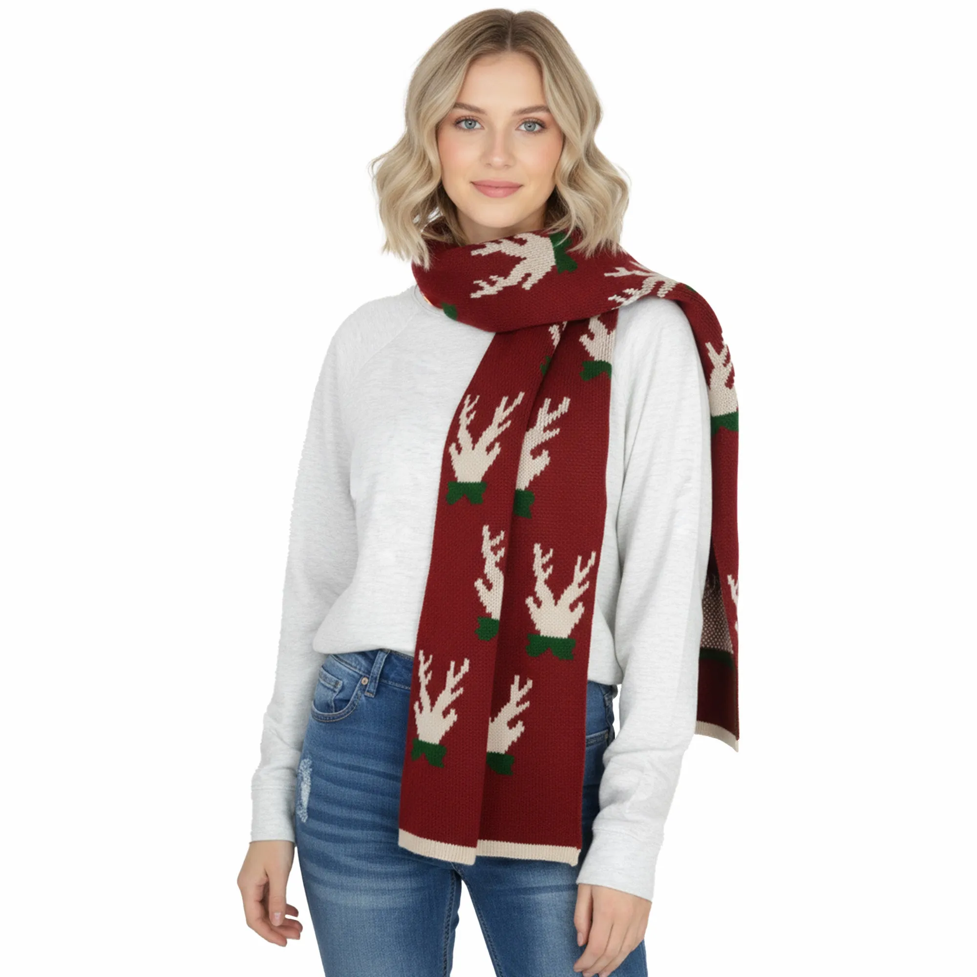 Anna-Kaci Women's Knitted Winter Scarf with Reindeer and Snowflake Holiday Pattern 66¡Á12 Inches sold by Anna-Kaci product image thumbnail 2
