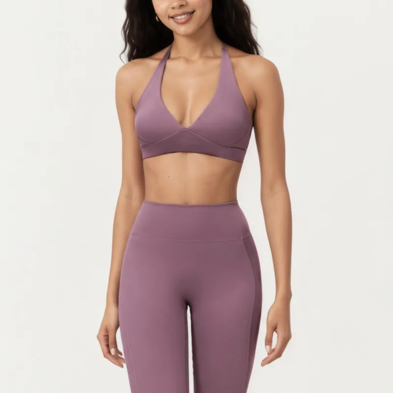 Anna-Kaci Active Women's Halter Neck Sports Bra with Deep V-Front, Wide Underband Support and Smooth Stretch Fabric for a Flattering Active Fit made by Anna-Kaci