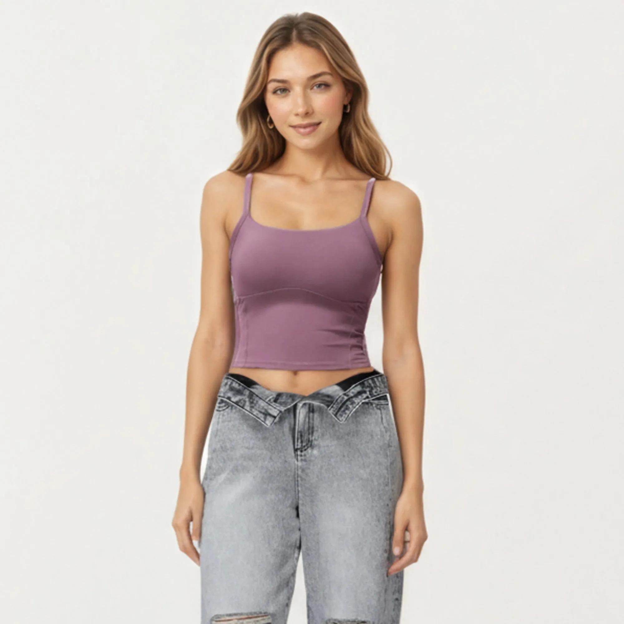 Anna-Kaci Active Women's Fitted Active Tank Top with Square Neckline, Supportive Built-In Shelf Layer and Smooth Stretch Fabric for a Sculpted Fit sold by Anna-Kaci product image thumbnail 2