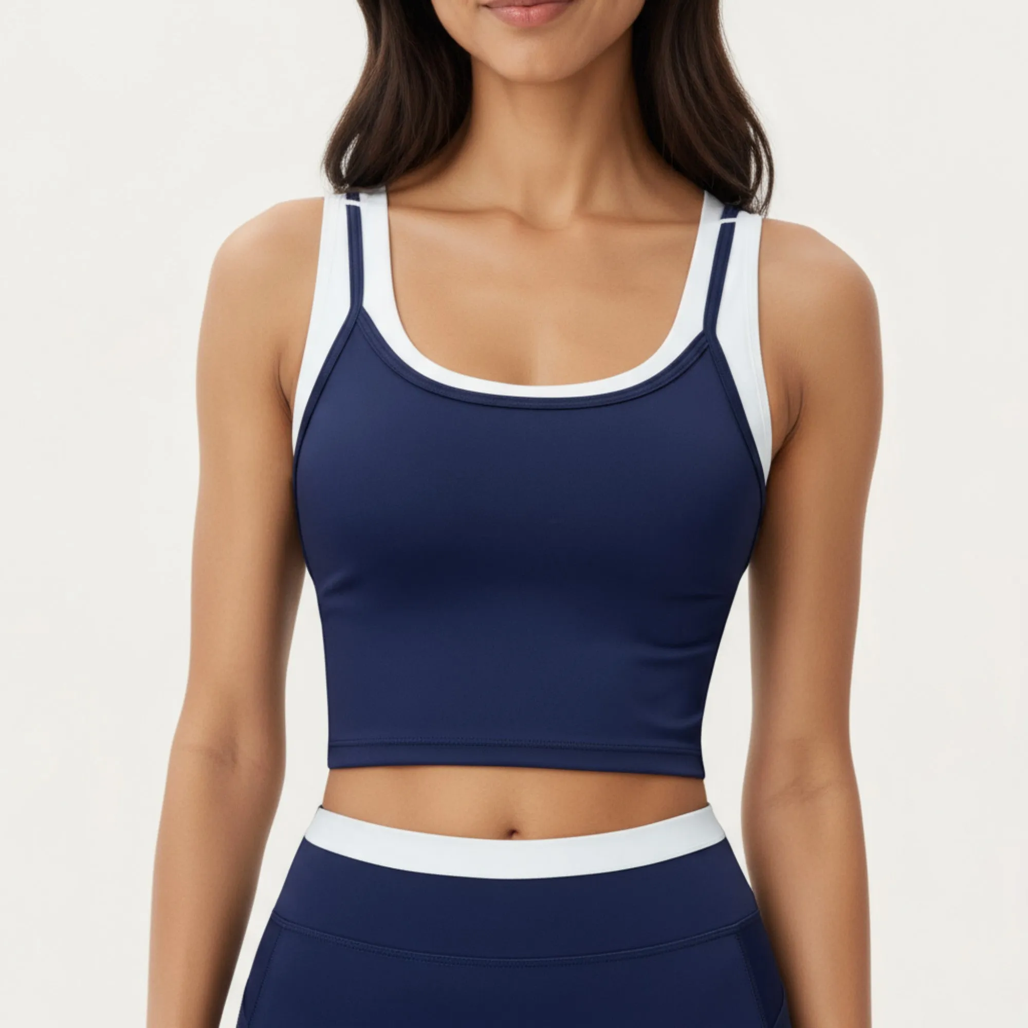 Anna-Kaci Active Women's Fitted Scoop Neck Crop Athletic Tank Top with Contrast Trim Details and Supportive Stretch Performance Fabric sold by Anna-Kaci