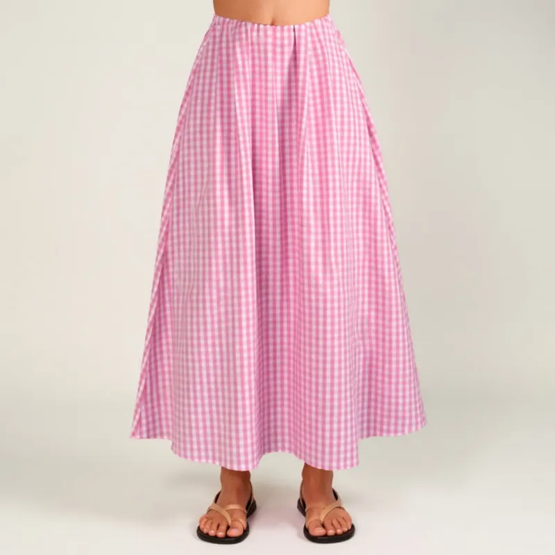 Anna-Kaci Women's Gingham Pattern Maxi Skirt with Full Gathered Silhouette and Soft Flowing Fabric Design sold by Anna-Kaci