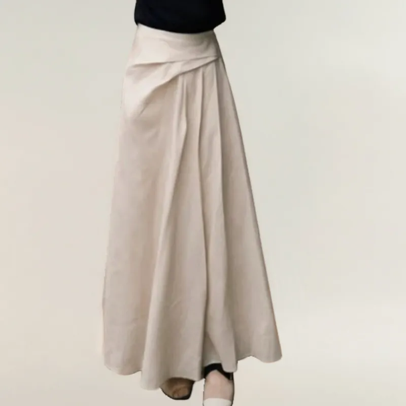 Anna-Kaci Women's High Waist A-Line Maxi Skirt with Soft Draped Pleat Detail and Flowing Full-Length Silhouette sold by Anna-Kaci