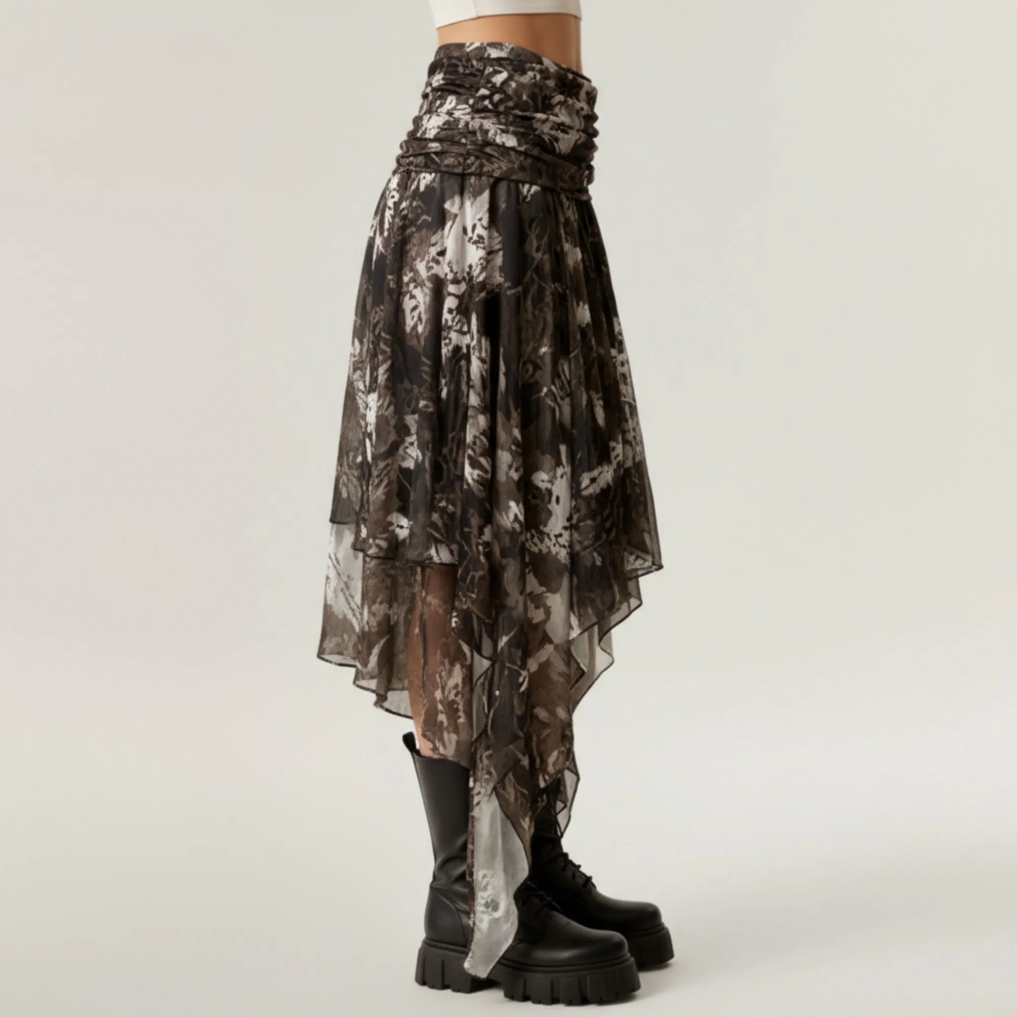 Anna-Kaci Women's Asymmetrical Floral Chiffon Midi Skirt with Draped Waist and Layered Handkerchief Hem sold by Anna-Kaci product image thumbnail 3