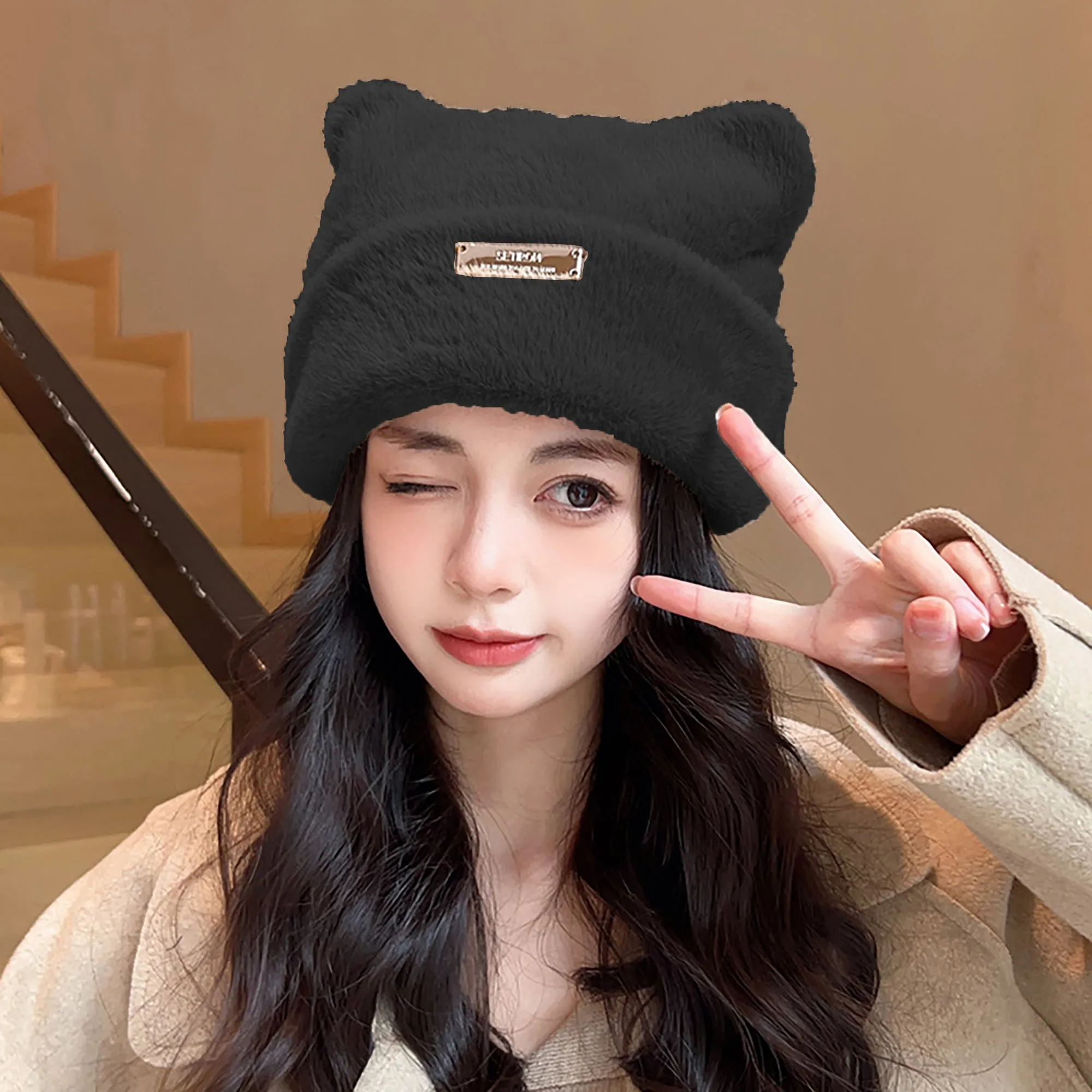 Anna-Kaci Women's Fuzzy Cat Ear Beanie - Soft Plush Winter Hat sold by Anna-Kaci product image thumbnail 5