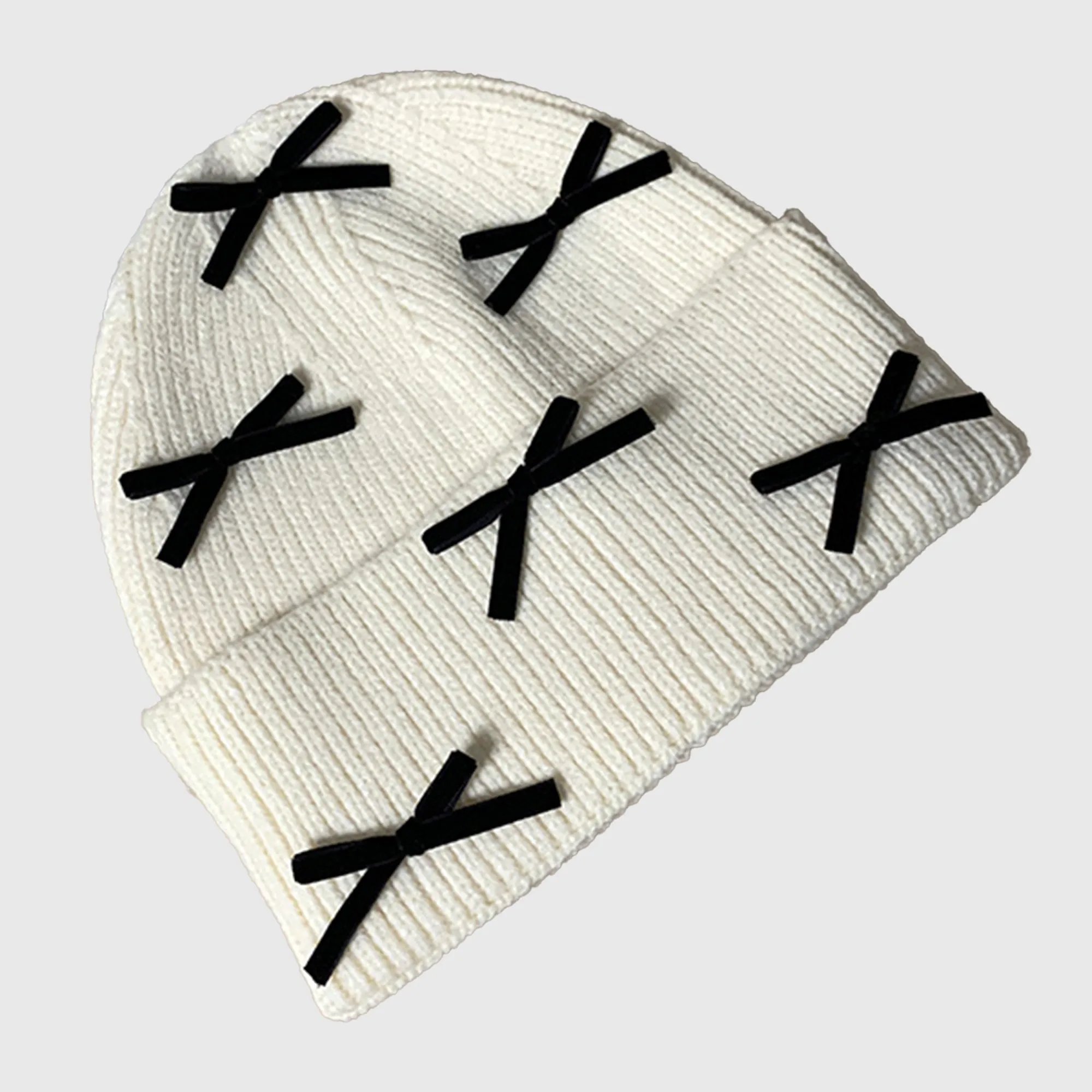 Anna-Kaci Women's Knitted Beanie with Black Bow Accents - Cute & Stylish Winter Hat for Cold Weather sold by Anna-Kaci product image thumbnail 4