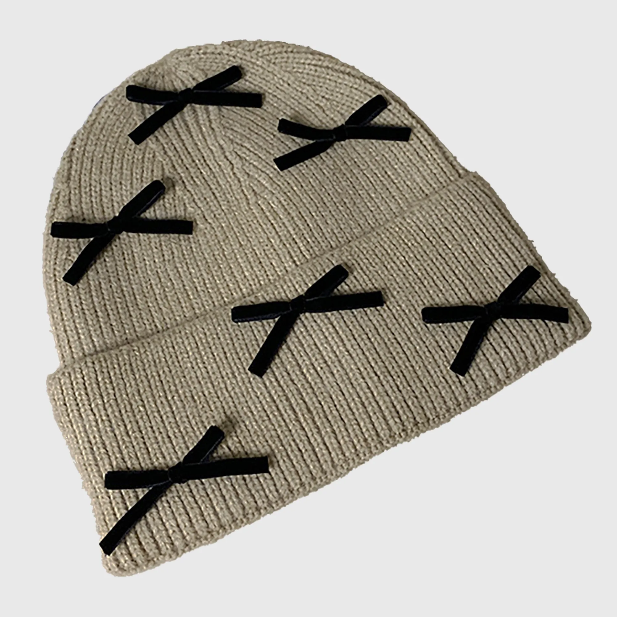 Anna-Kaci Women's Knitted Beanie with Black Bow Accents - Cute & Stylish Winter Hat for Cold Weather sold by Anna-Kaci