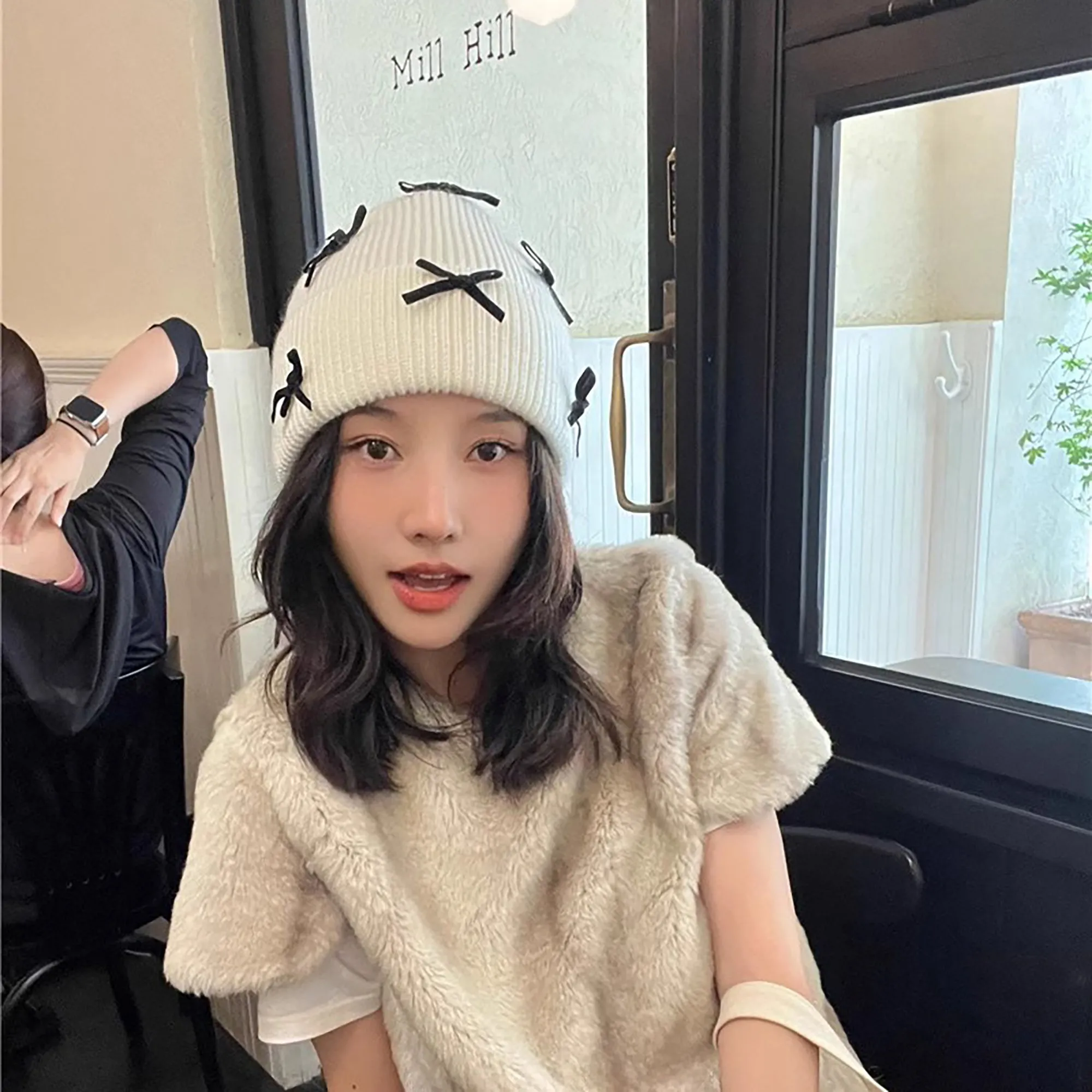 Anna-Kaci Women's Knitted Beanie with Black Bow Accents - Cute & Stylish Winter Hat for Cold Weather sold by Anna-Kaci product image thumbnail 5