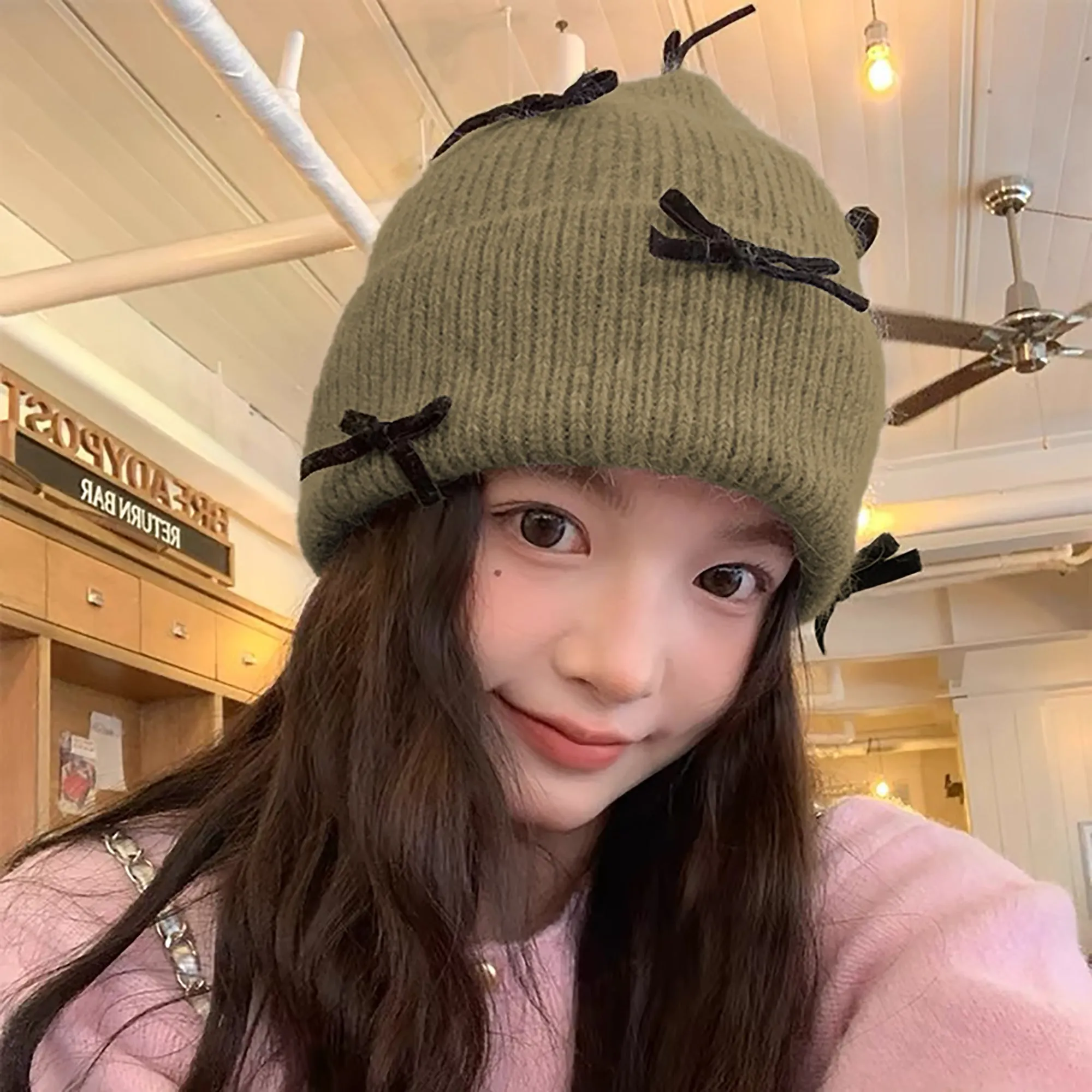 Anna-Kaci Women's Knitted Beanie with Black Bow Accents - Cute & Stylish Winter Hat for Cold Weather sold by Anna-Kaci product image thumbnail 2