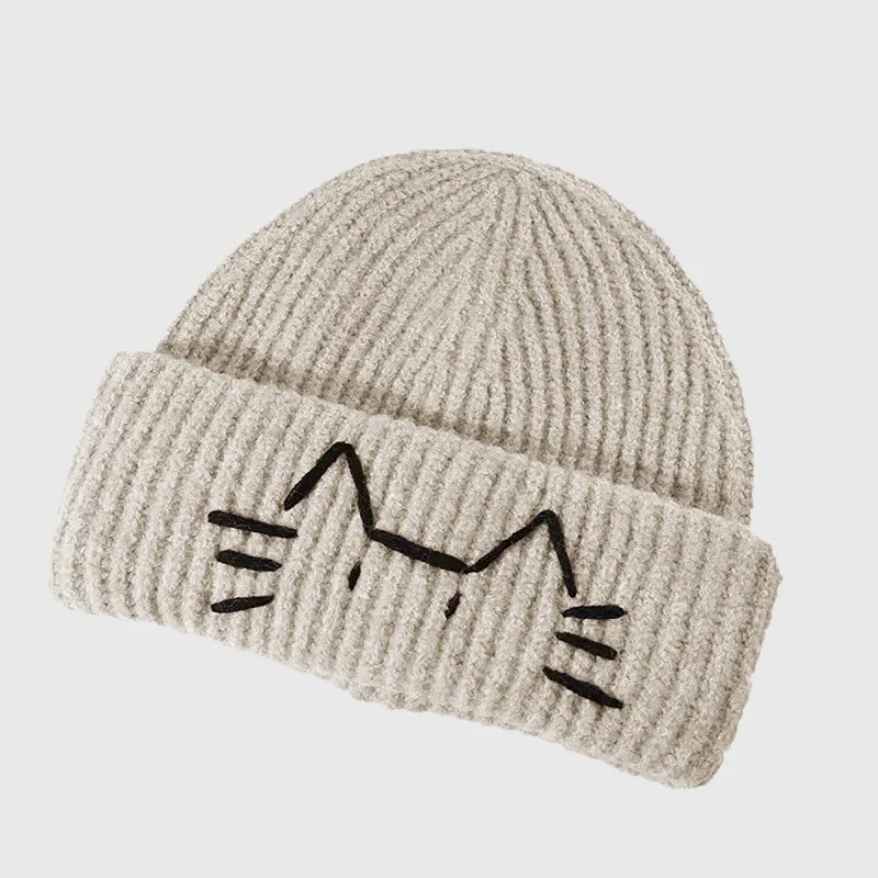Anna-Kaci Women's Knitted Beanie with Cat Embroidery - Cute & Warm Winter Hat for Cold Weather made by Anna-Kaci