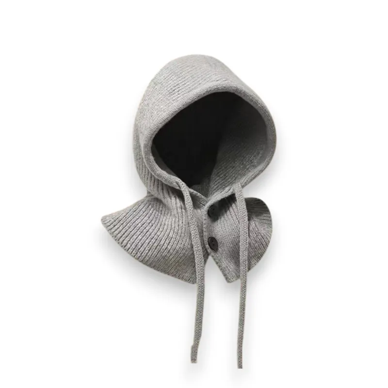 Anna-Kaci Women's Ribbed Knit Hooded Neck Warmer with Button Closure and Drawstring Design sold by Anna-Kaci