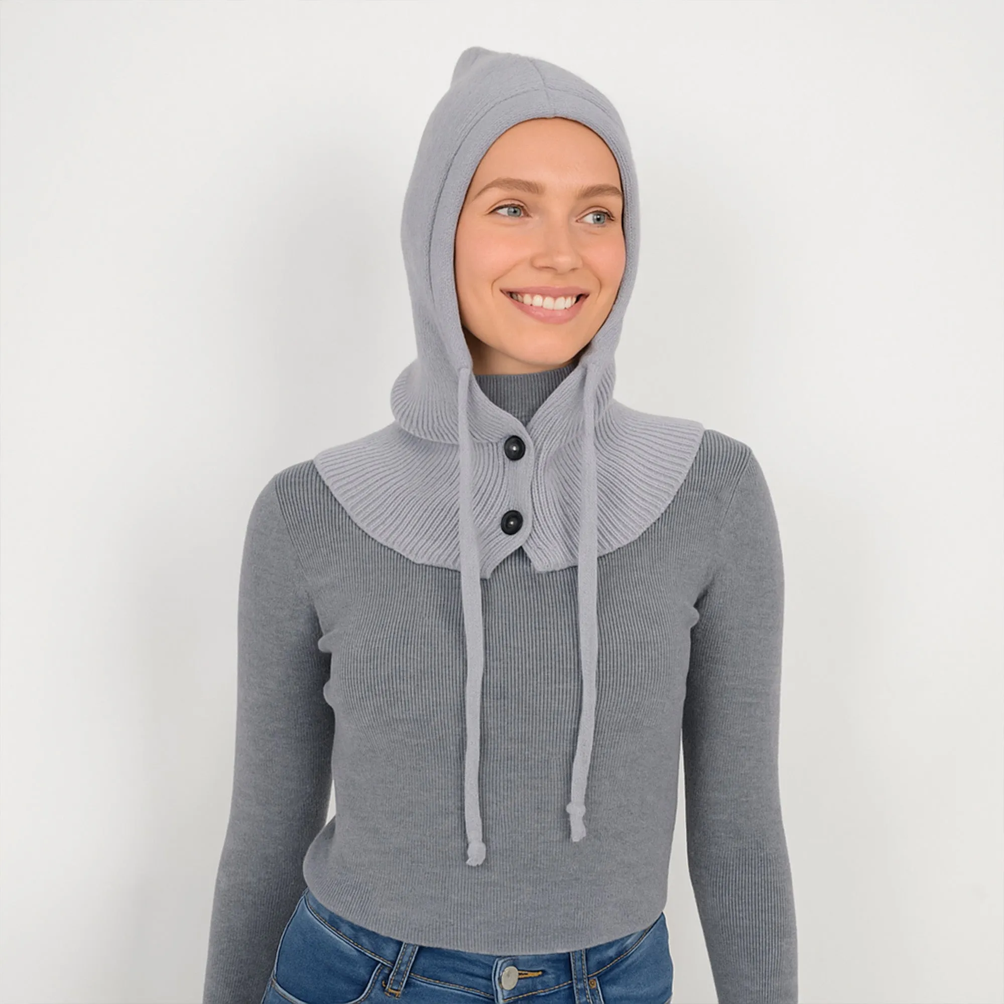 Anna-Kaci Women's Ribbed Knit Hooded Neck Warmer with Button Closure and Drawstring Design sold by Anna-Kaci product image thumbnail 2