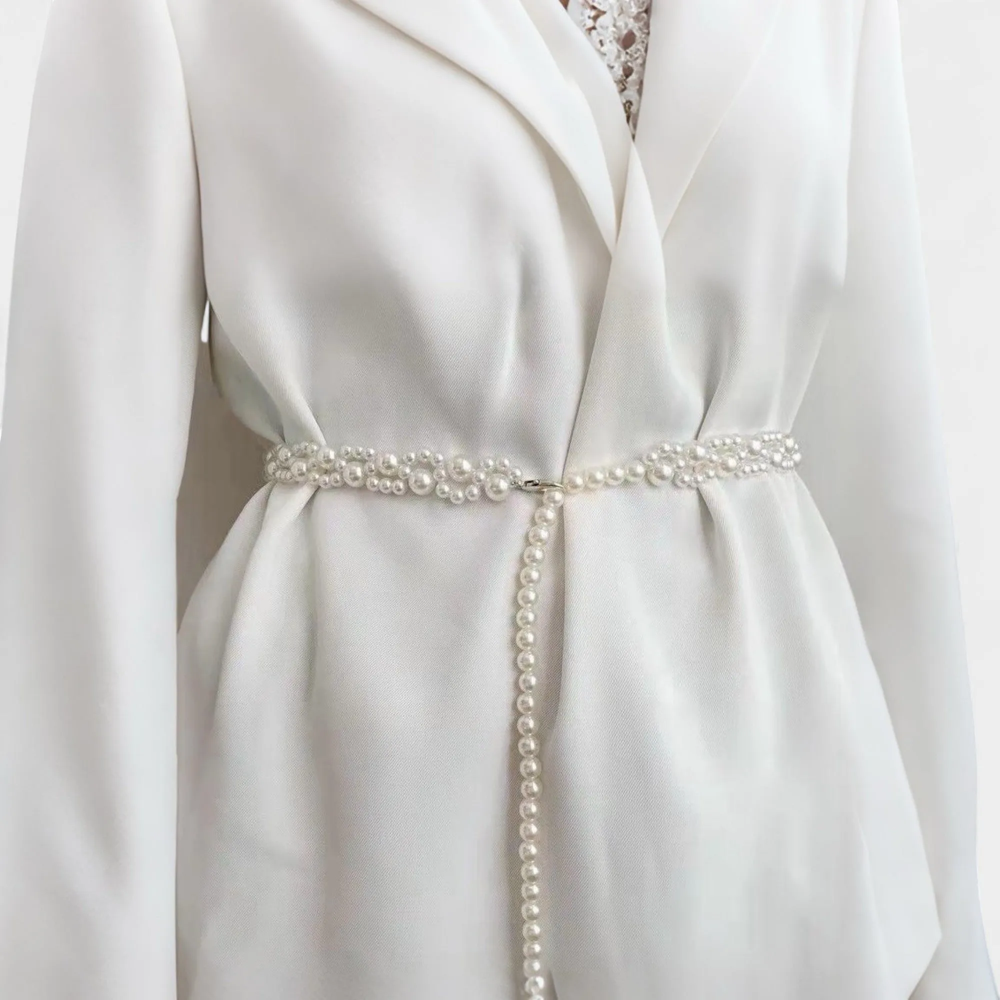 Anna-Kaci Women's Faux Pearl Beaded Waist Chain Belt with Clustered Design and Adjustable Length 45.5x0.6in sold by Anna-Kaci