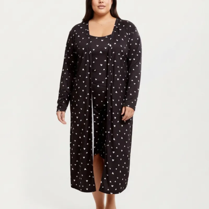 Anna-Kaci Lounge Women' s 2-Piece Set Heart Print Longline Duster and Matching Tank Dress with Soft Stretch Fabric sold by Anna-Kaci