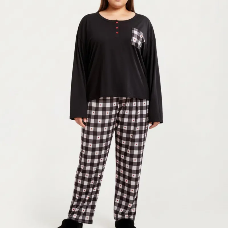 Anna-Kaci Lounge Women' s 2-Piece Set Long Sleeve Henley Top and Plaid Pajama Pants with Soft Stretch Fabric, Chest Pocket Detail sold by Anna-Kaci