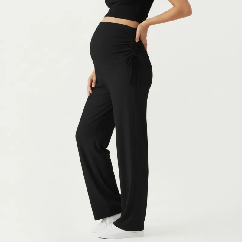 Anna-Kaci Women' s Maternity Wide Leg Pants with Adjustable Ruched Waist Stretch Knit Fabric and Relaxed Full-Length Fit for Comfort sold by Anna-Kaci