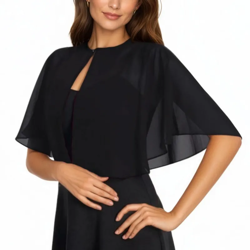 Anna-Kaci Women' s Sheer Flutter Sleeve Capelet Topper with Flowing Layered Silhouette and Elegant Front Closure sold by Anna-Kaci