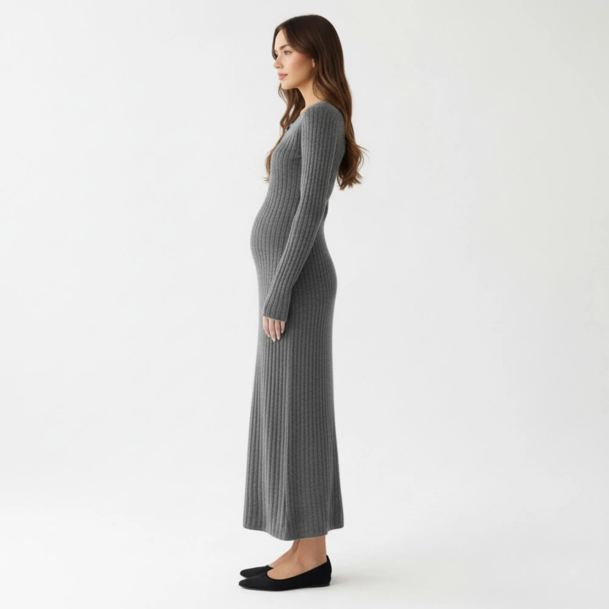 Anna-Kaci Women' s Ribbed Knit Maternity Maxi Dress with Long Sleeves Soft Stretch Fabric and Flattering Button Front Detail sold by Anna-Kaci product image thumbnail 4