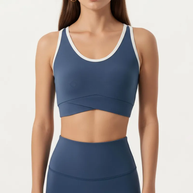 Anna-Kaci Active Women¡¯s Stretch Sports Bra with Scoop Neckline Contrast Trim and Supportive Wrapped Underband Design made by Anna-Kaci