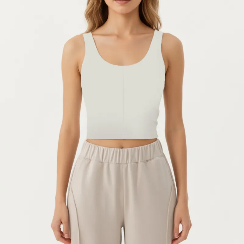 Anna-Kaci Active Women¡¯s Ribbed Cropped Active Tank Top with Soft Stretch Fabric Scoop Neckline Contoured Seam Detail sold by Anna-Kaci