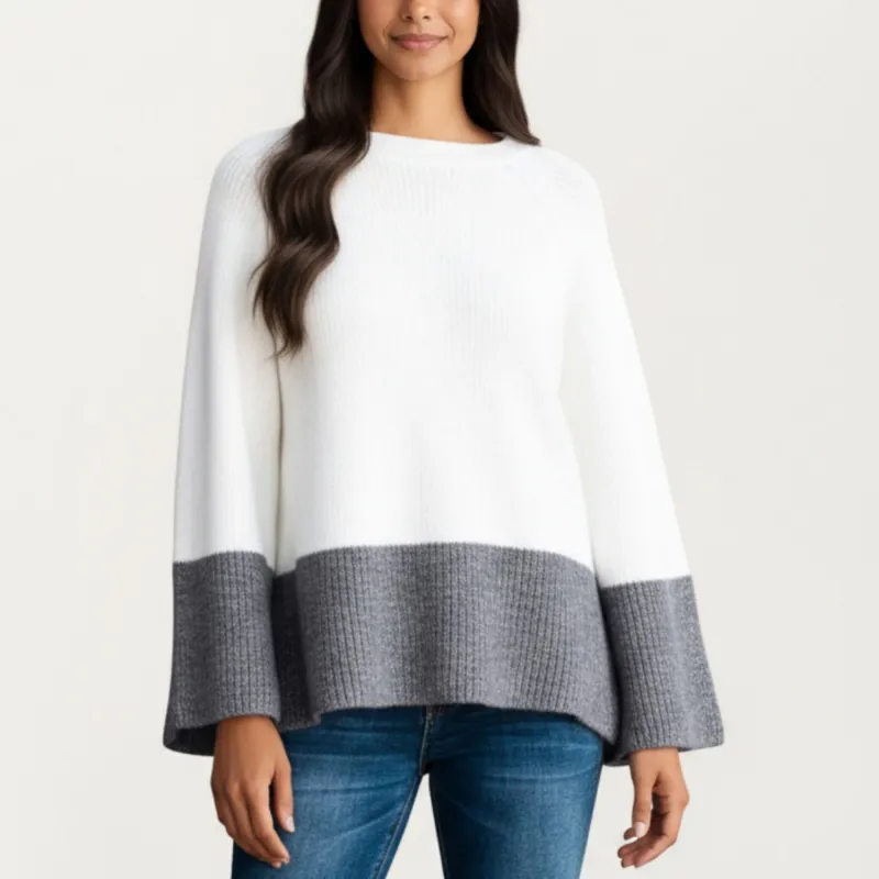 Anna-Kaci Women¡¯s Cozy Rib Knit Sweater Top with Wide Flared Sleeves Soft Two-Tone Panel Design and Relaxed Flowing Silhouette sold by Anna-Kaci