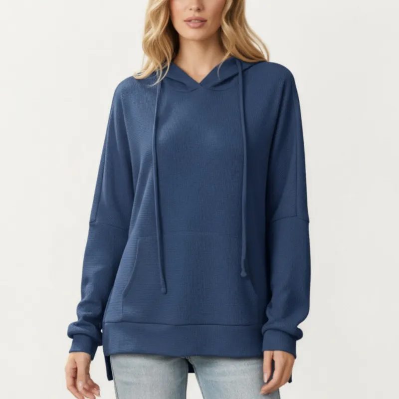 Anna-Kaci Women¡¯s Long Sleeve Waffle Knit Hoodie Top with Kangaroo Pocket Soft Relaxed Fit Drop Shoulder Design sold by Anna-Kaci