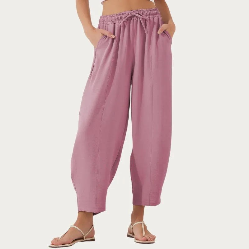 Anna-Kaci Women¡¯s Relaxed Fit Lounge Pants with Soft Draped Fabric Elastic Drawstring Waistband and Wide Tapered Legs sold by Anna-Kaci