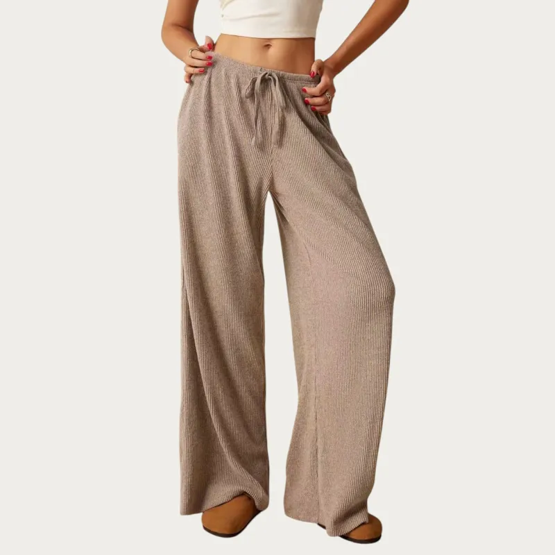 Anna-Kaci Women¡¯s Soft Ribbed Pants with Wide Relaxed Legs Adjustable Drawstring Waistband and Stretch Fabric sold by Anna-Kaci