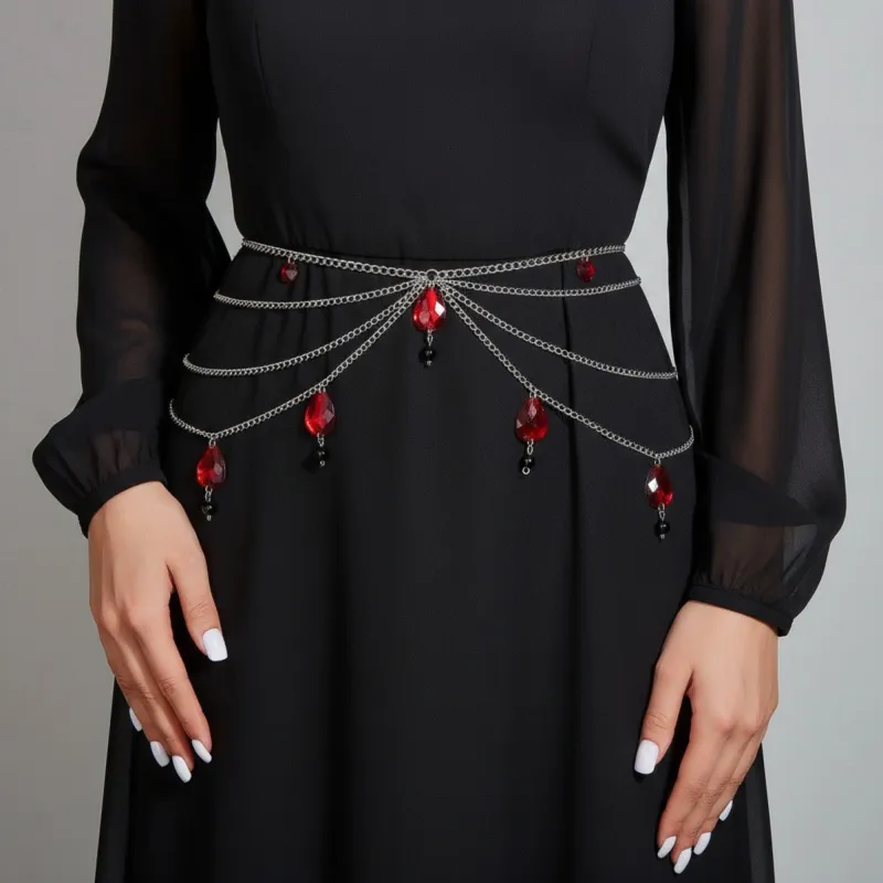 Anna-Kaci Women's Multi-Layer Chain Belt with Teardrop Crystal Charms and Draped Chains 45.5x0.4in sold by Anna-Kaci