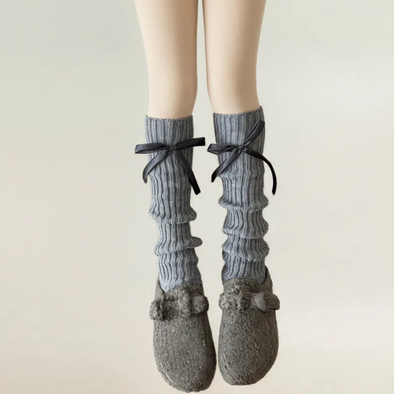 Anna-Kaci Women's Ribbed Knit Leg Warmers with Decorative Ribbon Bow Detail and Soft Stretch Fit for Cozy Feminine Layered Styling made by Anna-Kaci