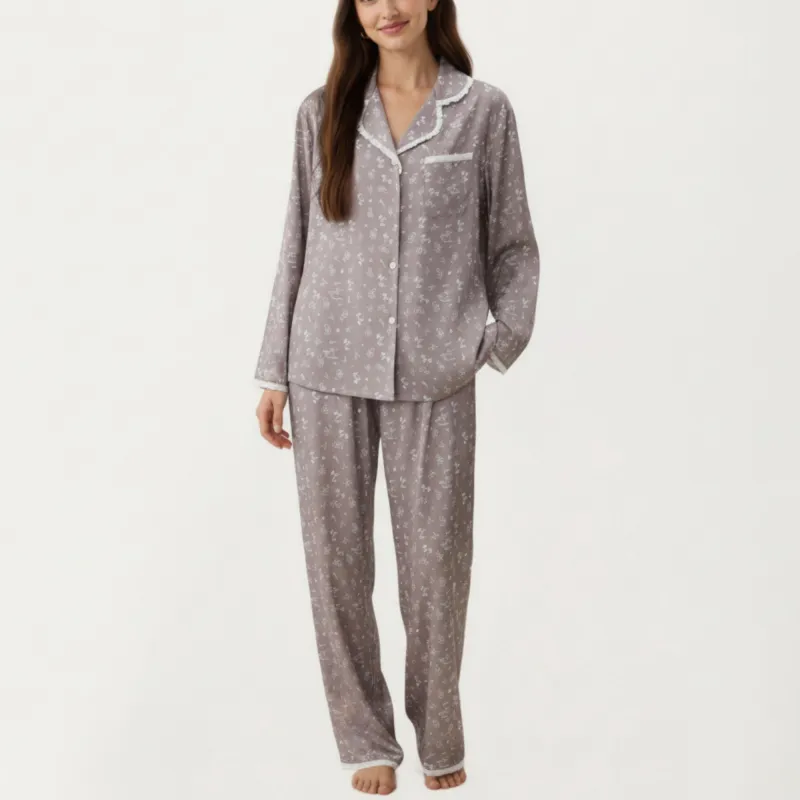 Anna-Kaci Lounge Women's 2-Piece Set Floral Print Pajama Top with Button Front and Trim Details Paired with Matching Pants sold by Anna-Kaci