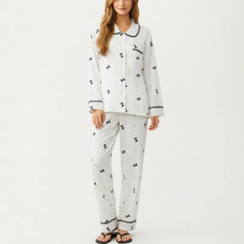 Anna-Kaci Lounge Women's 2-Piece Set Printed Button Front Pajama Top with Contrast Trim and Matching Relaxed Fit Elastic Waist Pants sold by Anna-Kaci
