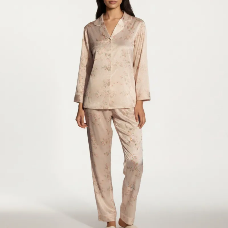 Anna-Kaci Lounge Women's 2-Piece Set Floral Satin Pajama Top and Relaxed Fit Pants with Smooth Finish and Soft Collar Detail sold by Anna-Kaci
