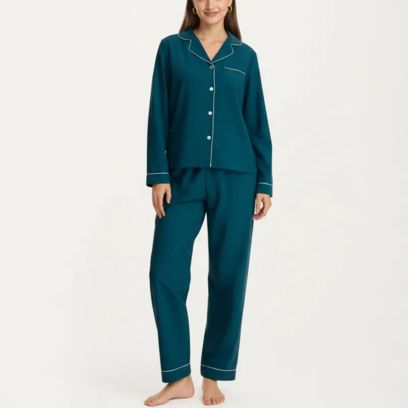 Anna-Kaci Lounge Women's Long Sleeve Pajama Set with Soft Notched Collar Button Front Top and Relaxed Straight-Leg Pants sold by Anna-Kaci