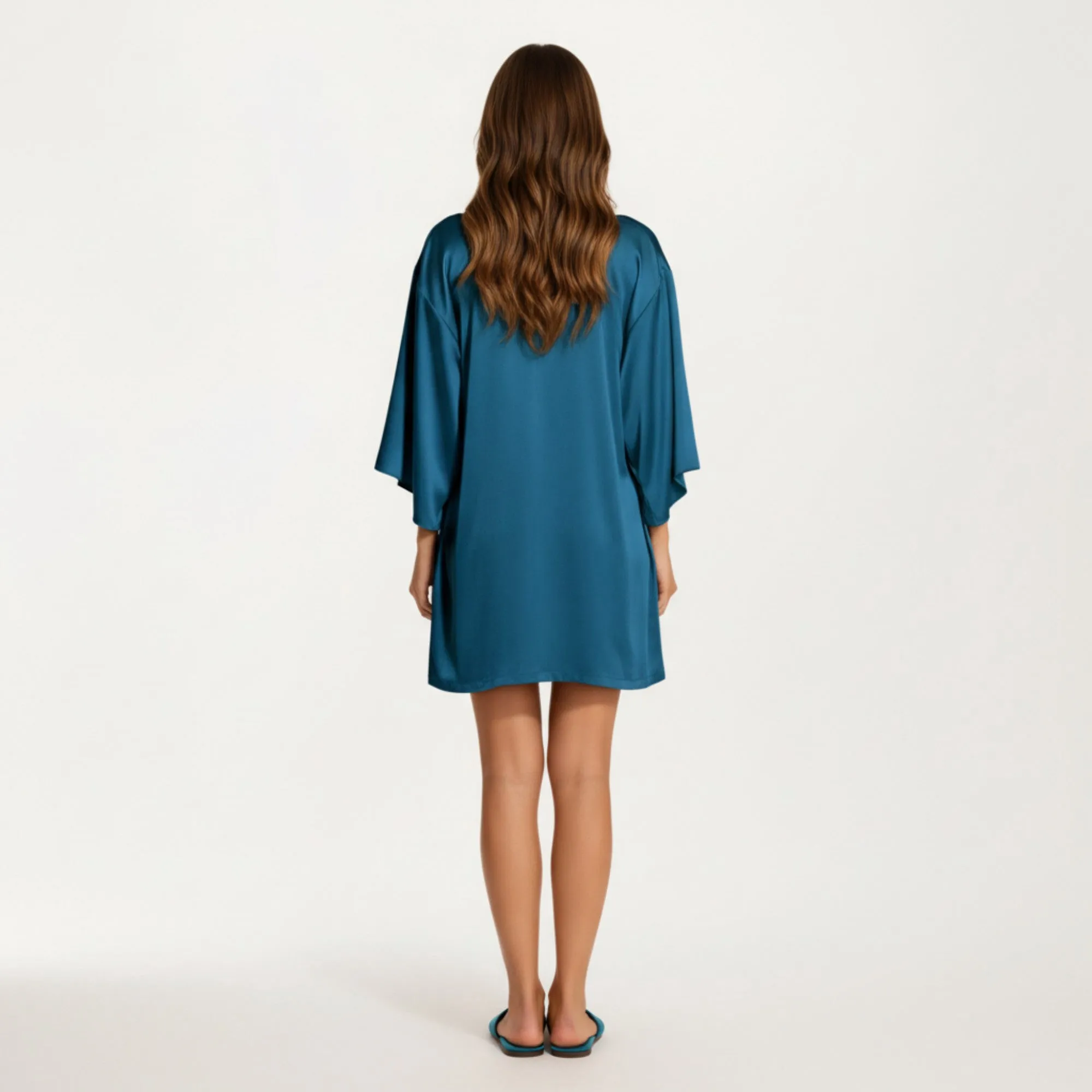 Anna-Kaci Lounge Women's 2-Piece Set Satin Slip Dress and Open Front Robe with Flowing Draped Sleeves and Lightweight Fabric sold by Anna-Kaci product image thumbnail 4