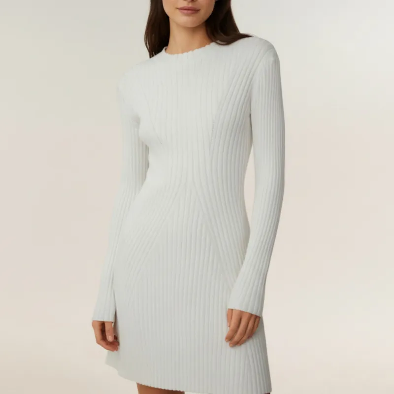 Anna-Kaci Women's Long Sleeve Ribbed Knit Mini Dress with Contoured Textured Paneling and Stretch Fit for a Flattering Silhouette sold by Anna-Kaci