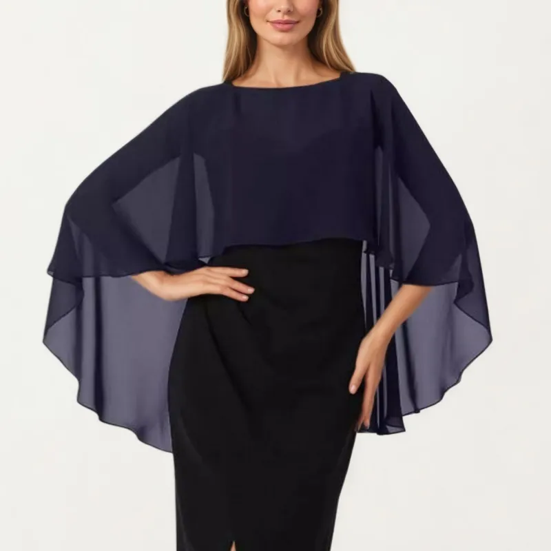 Anna-Kaci Women's Flowing Chiffon Capelet Top with Layered Draped Sleeves Soft Sheer Overlay and Elegant Silhouette 19in made by Anna-Kaci