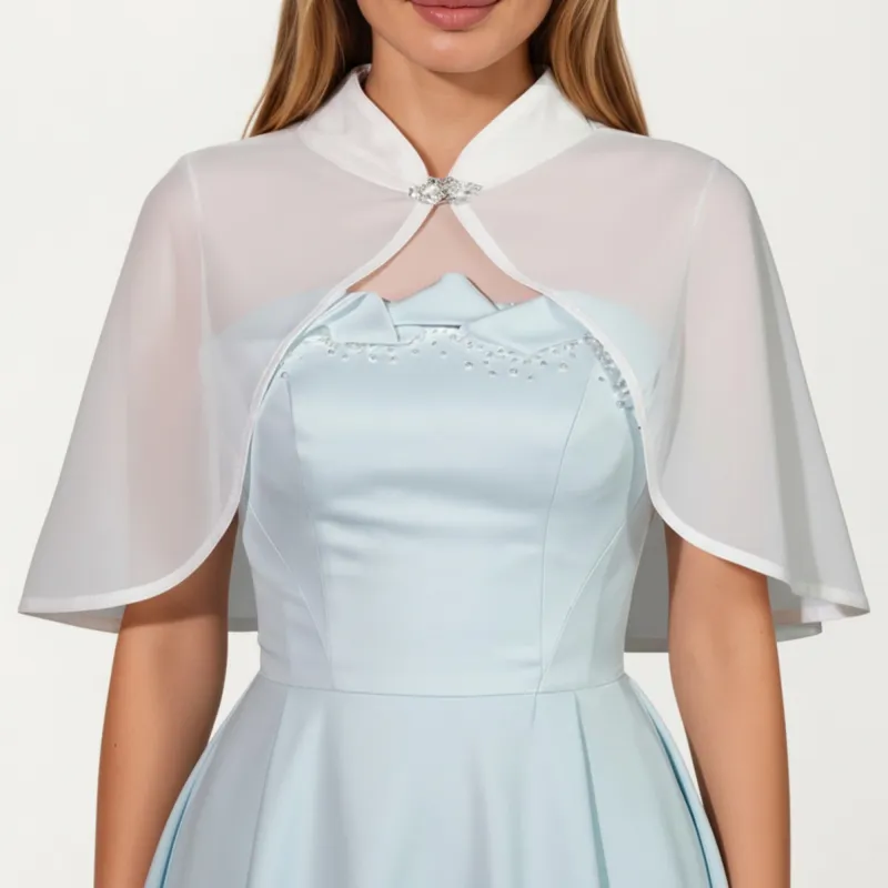 Anna-Kaci Women's Sheer Chiffon Capelet with Satin Trim Structured Collar and Sparkling Clasp Front for an Light Overlay 8.5x13in made by Anna-Kaci