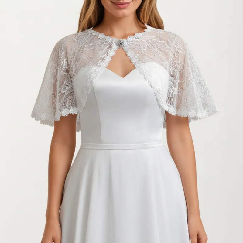 Anna-Kaci Women's Floral Capelet with Scalloped Edges Sheer Draped Overlay and Sparkling Clasp Detail for Light Coverage 8.5x13in made by Anna-Kaci